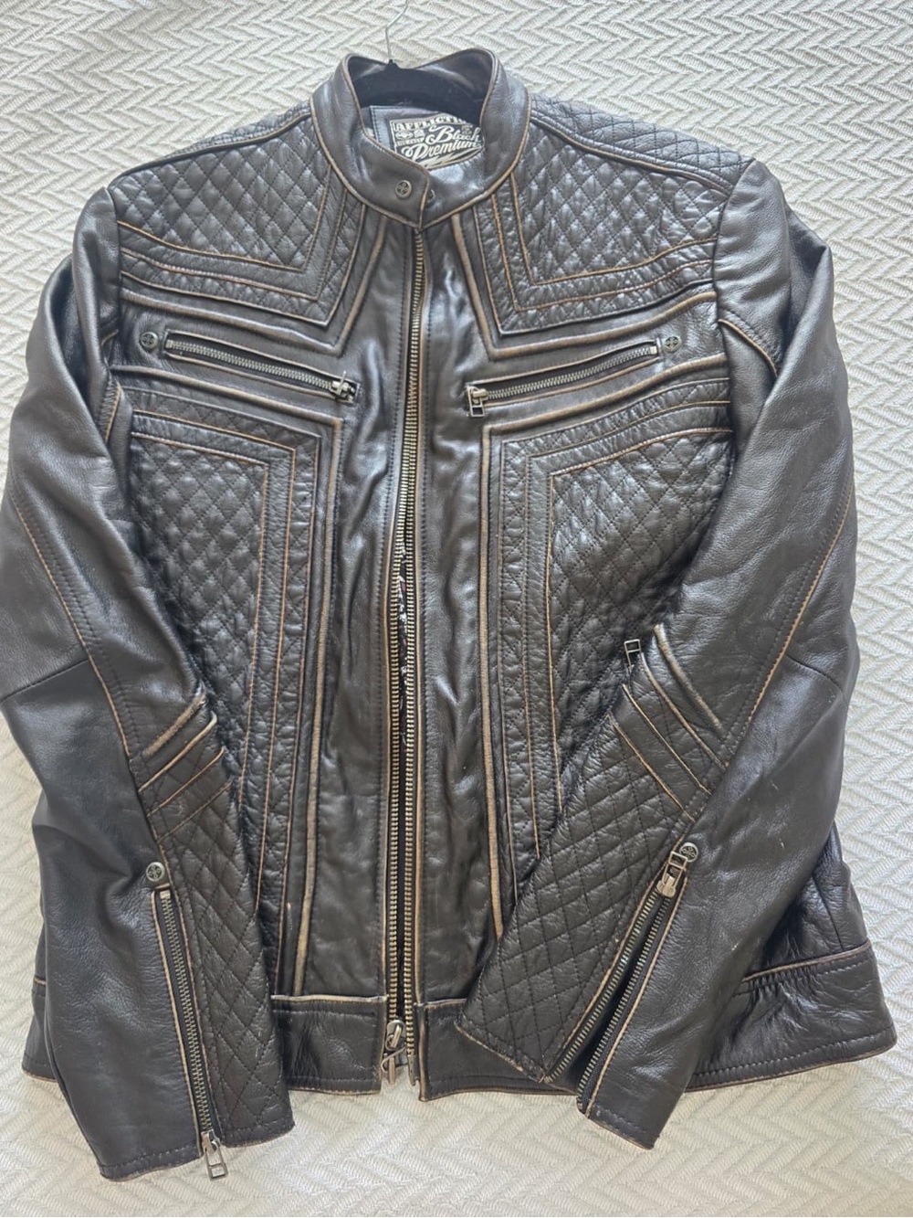 Affliction Dark Brown Embossed Leather Bomber Jacket. Limited Edition - Picture 5 of 15